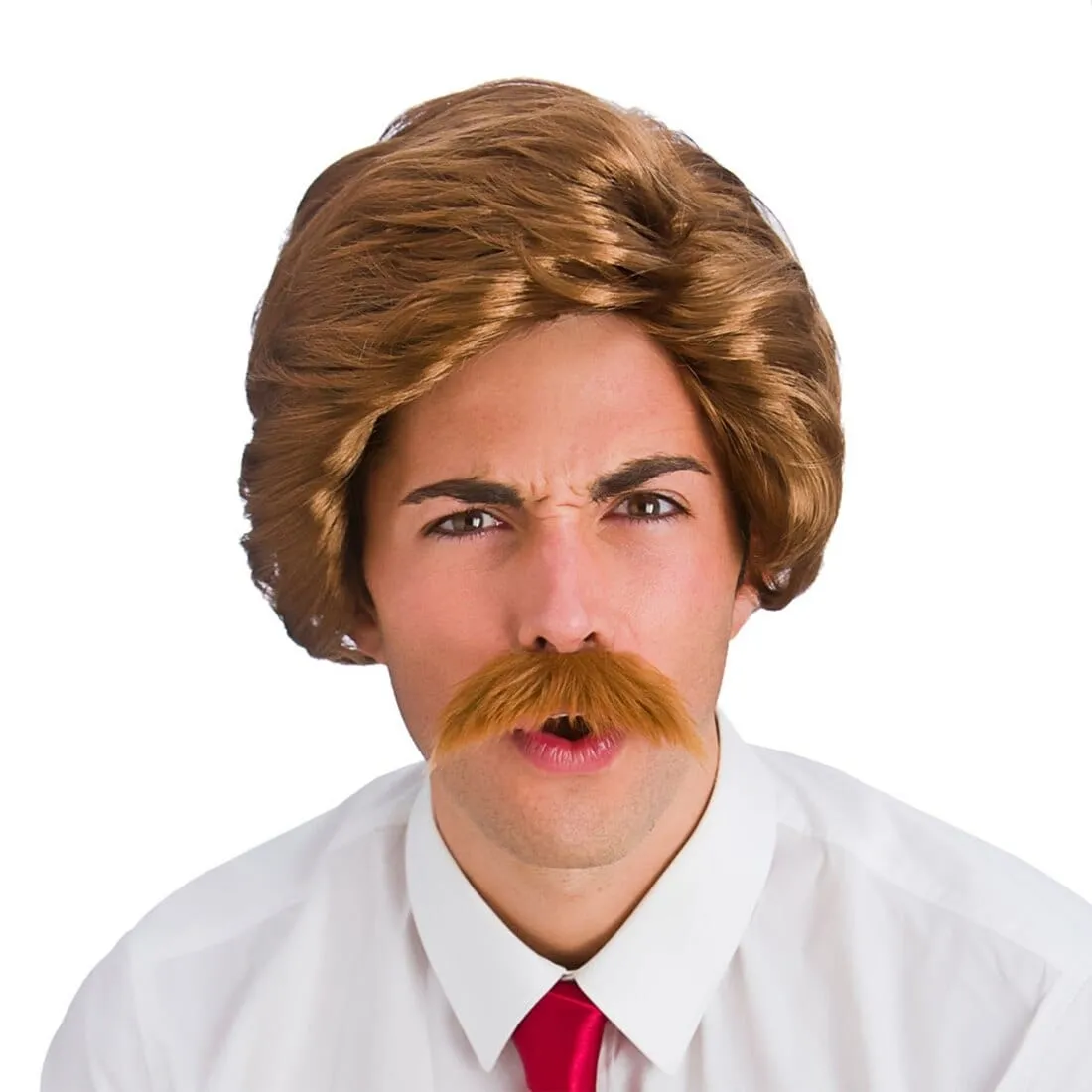 80s Funny Guy Brown Wig Anchorman Fancy Dress Halloween