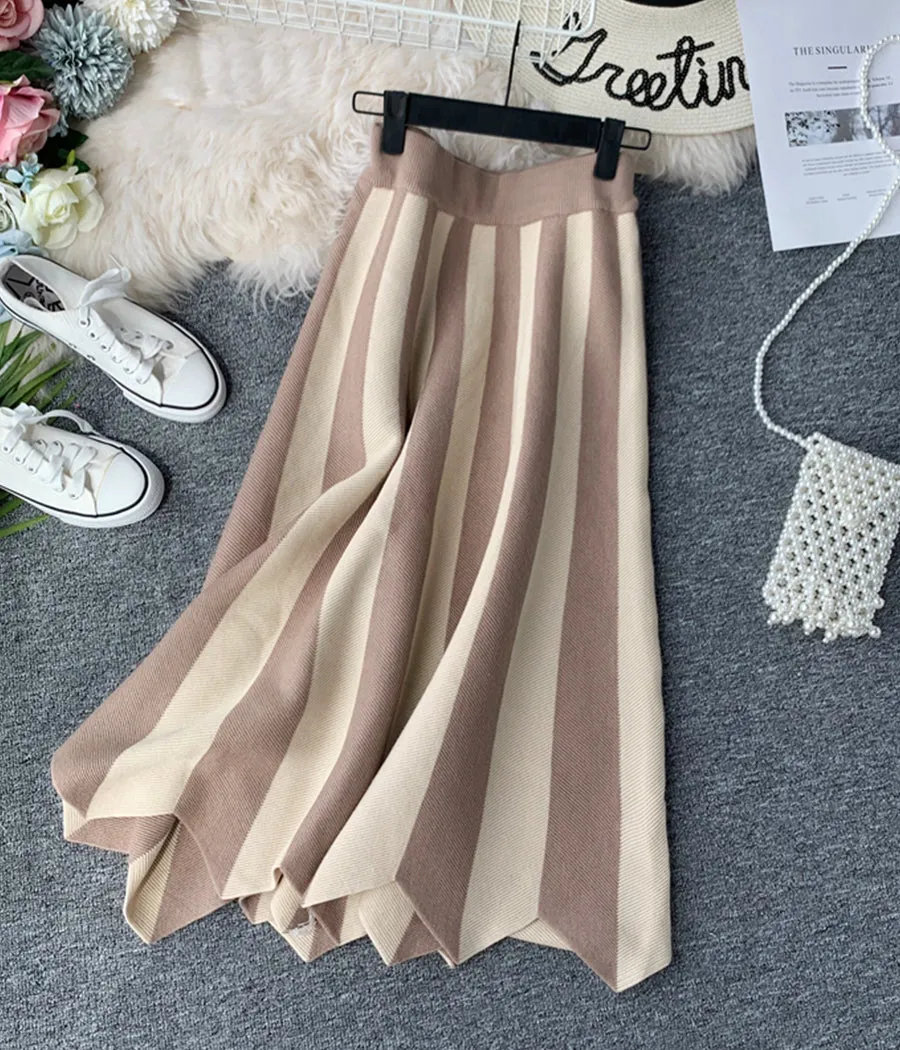 A line stripe skirt high-quality knitted skirt  3511