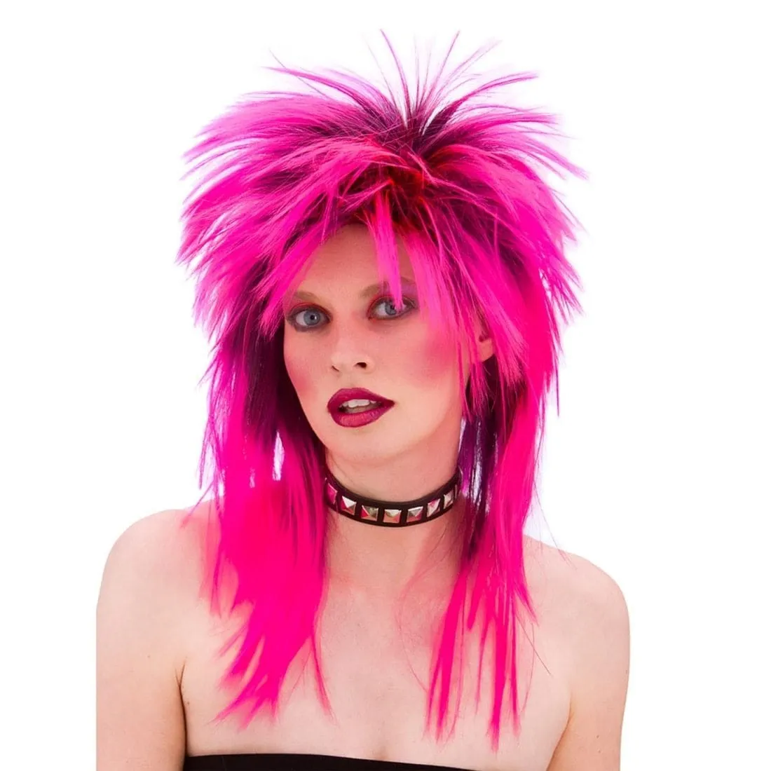 Adults Pink 80s Rocker Wig Halloween Party Accessory