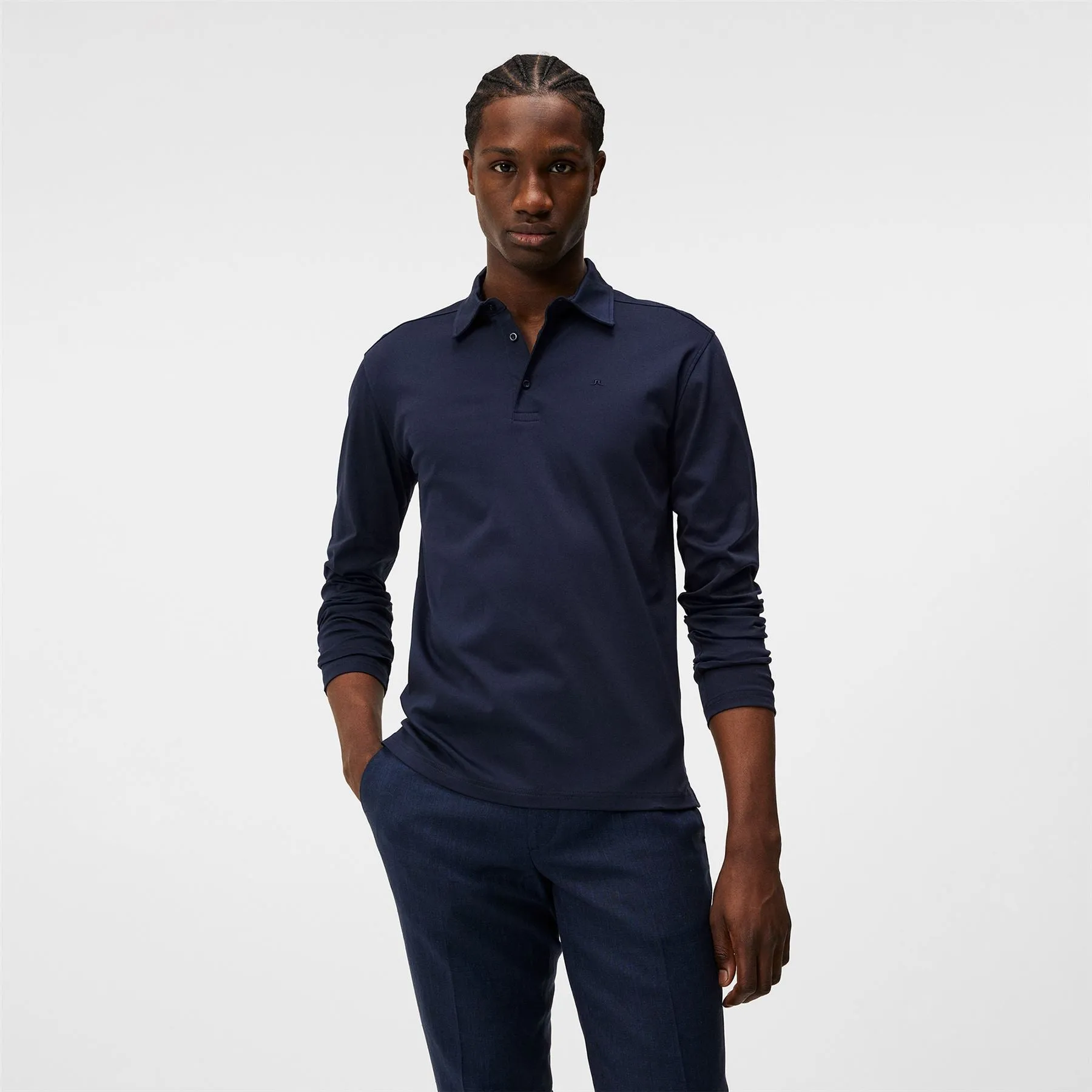 Asher Regular Fit LS Cotton Polo JL Navy - SS24