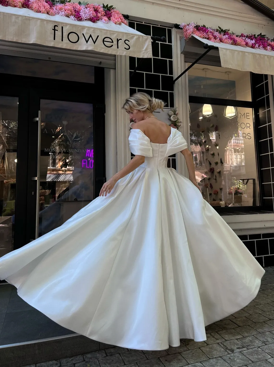 Bardot wedding dress in satin