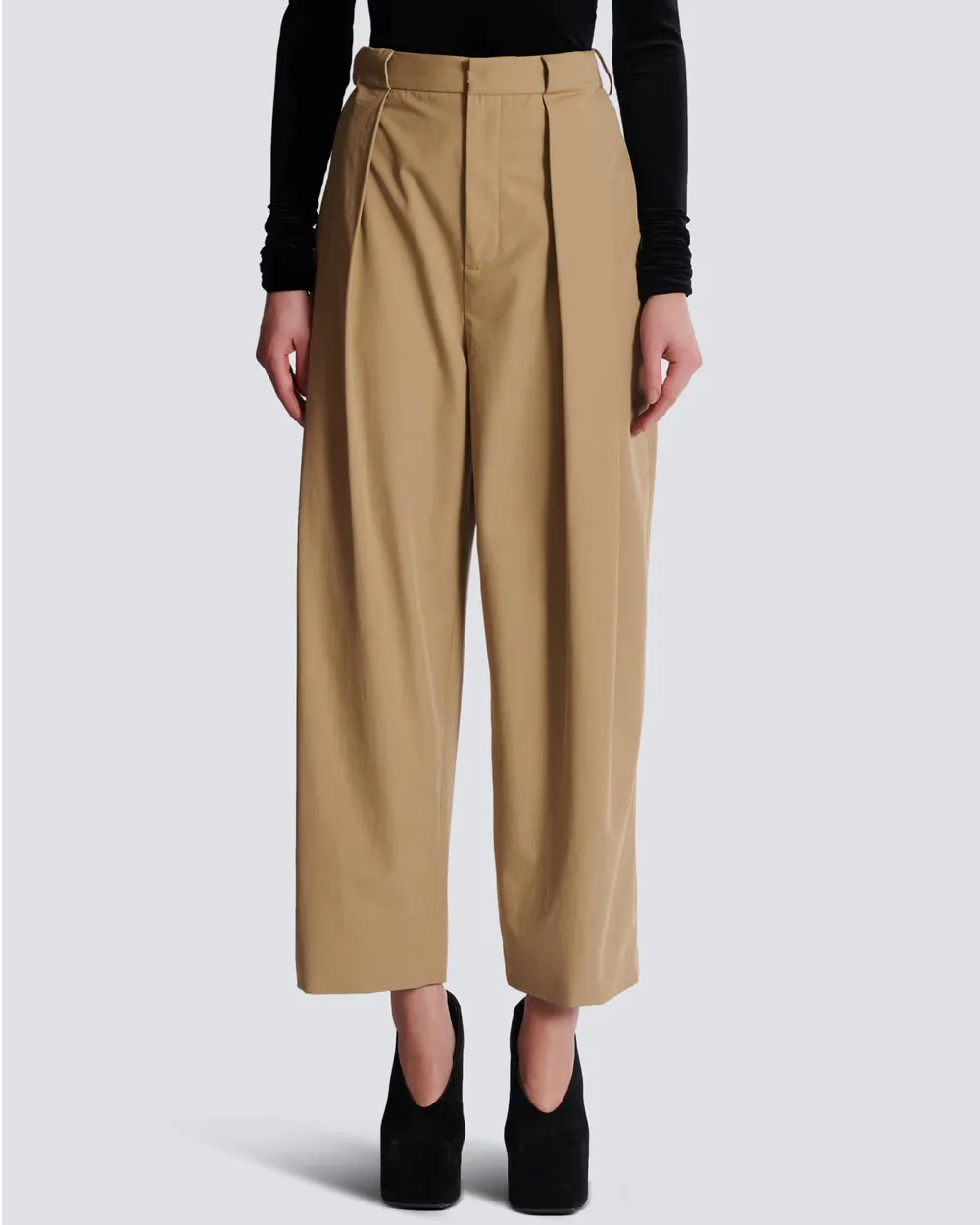 Beige High Waisted Pleated Pant