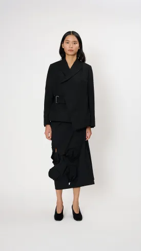 Belted Asymmetric Wool Blazer in Black