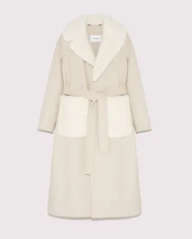 Belted cashmere wool coat with mink fur pockets and collar