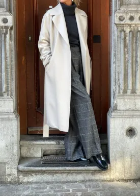 BELTED LONG COAT PRESSED WOOL POLAIRE | ALMOND