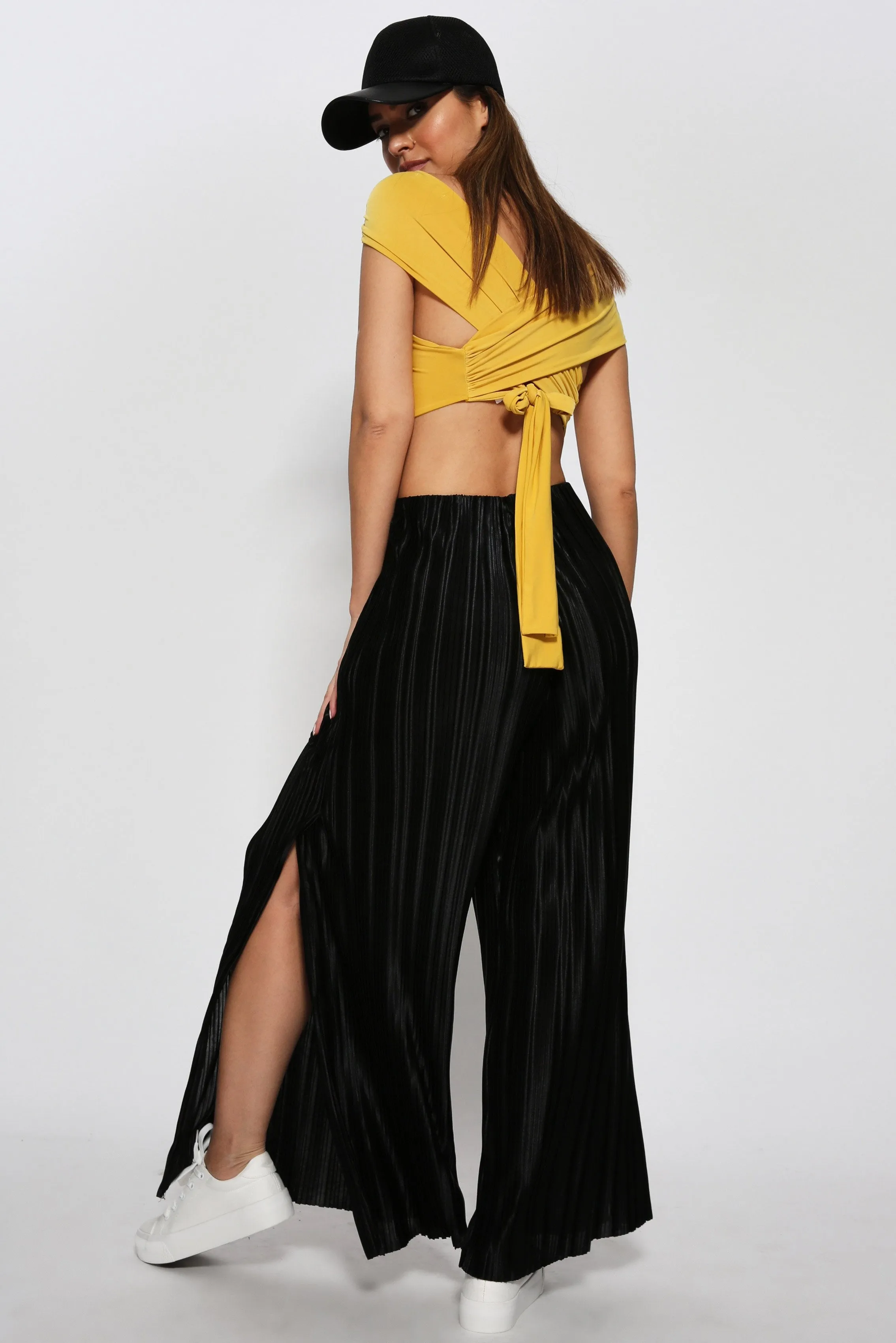 Black Wide Leg Trousers With Split Sides