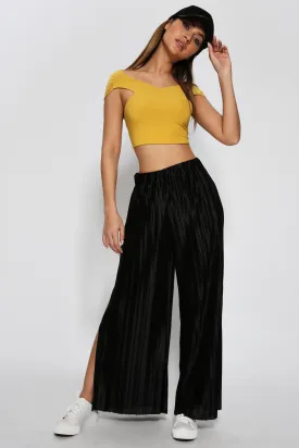 Black Wide Leg Trousers With Split Sides