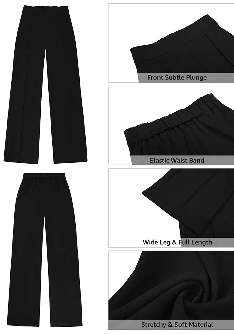 Black Women's Stretch Business Casual High Waisted Work Office Wide Leg Trouser Pants