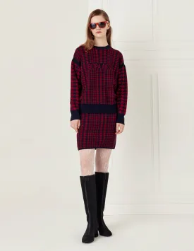 BORA AKSU Red And Black Houndstooth Wool Knitted Skirt