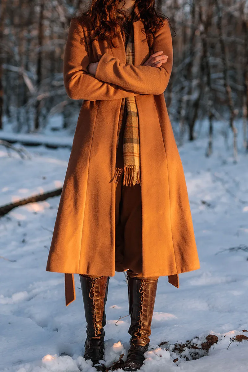 Brown long winter warm wool coat women C3808