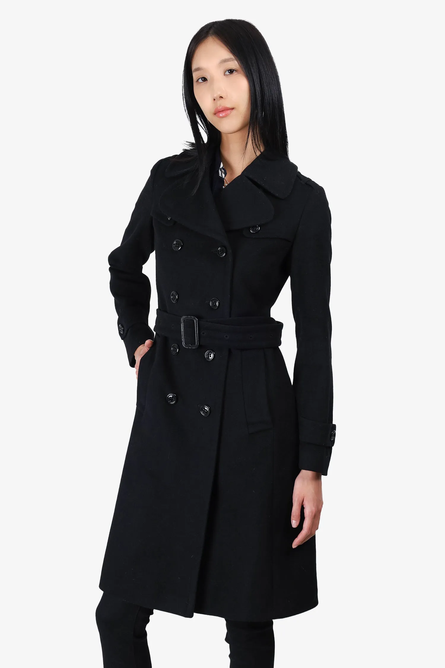 Burberry Black Wool/Cashmere Belted Coat Size 2