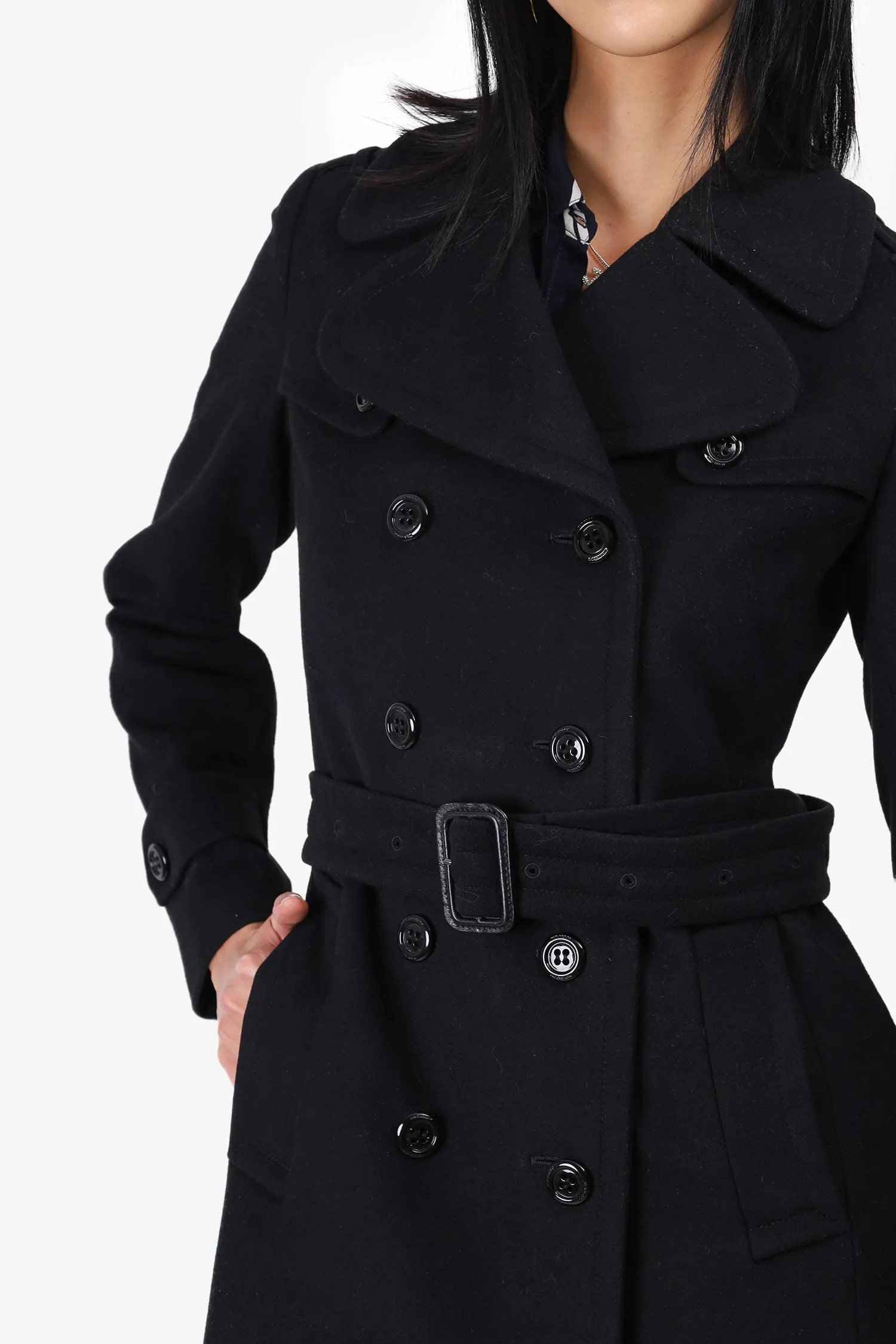 Burberry Black Wool/Cashmere Belted Coat Size 2