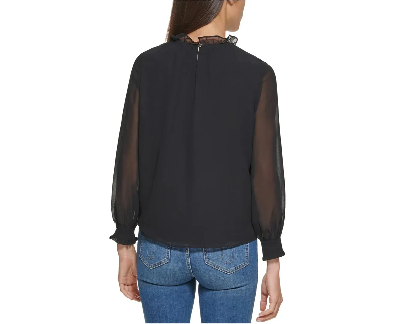 CALVIN KLEIN Long Sleeved Chiffon Blouse Top in Black