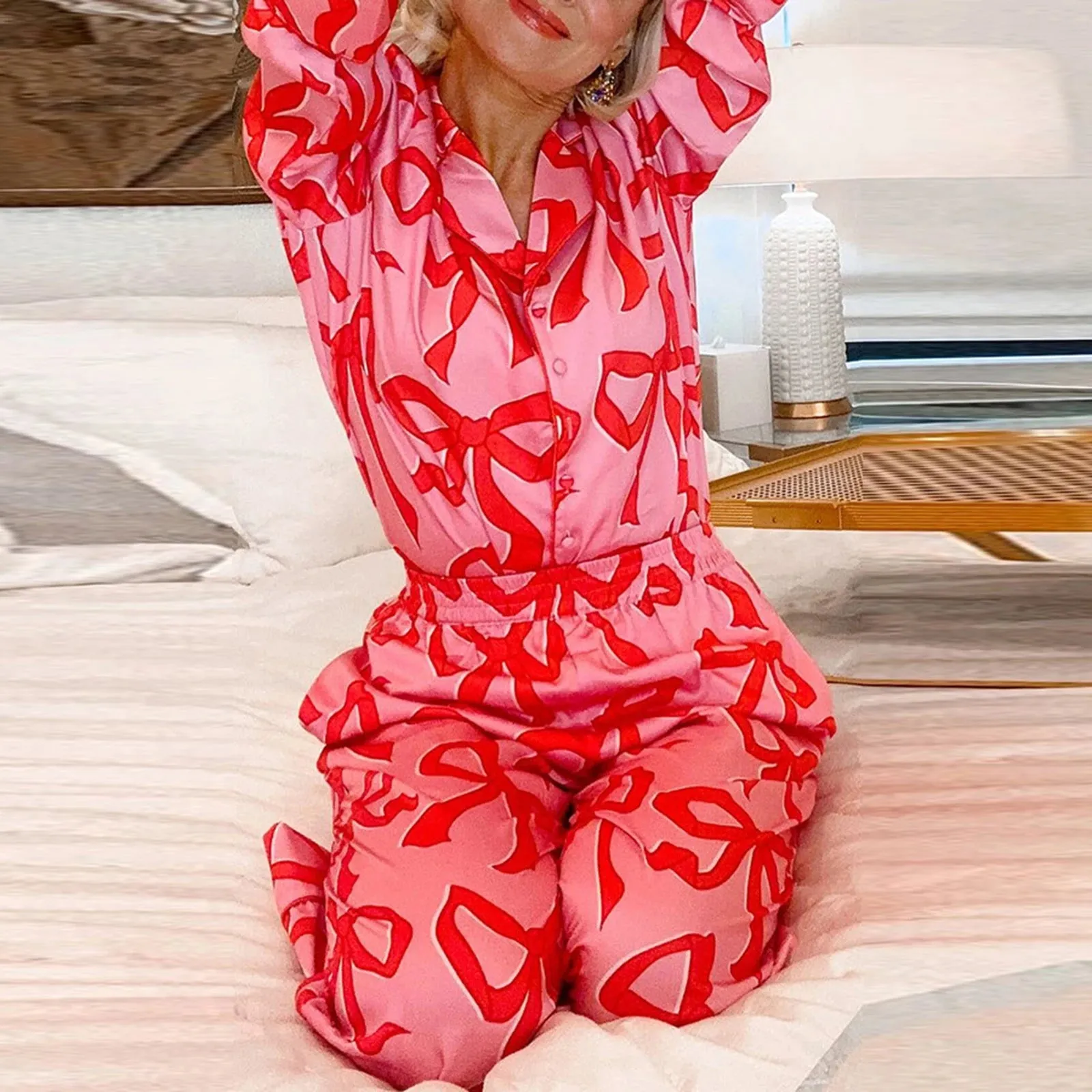 Christmas Bow Pajama Set Xmas Shirt & Pants