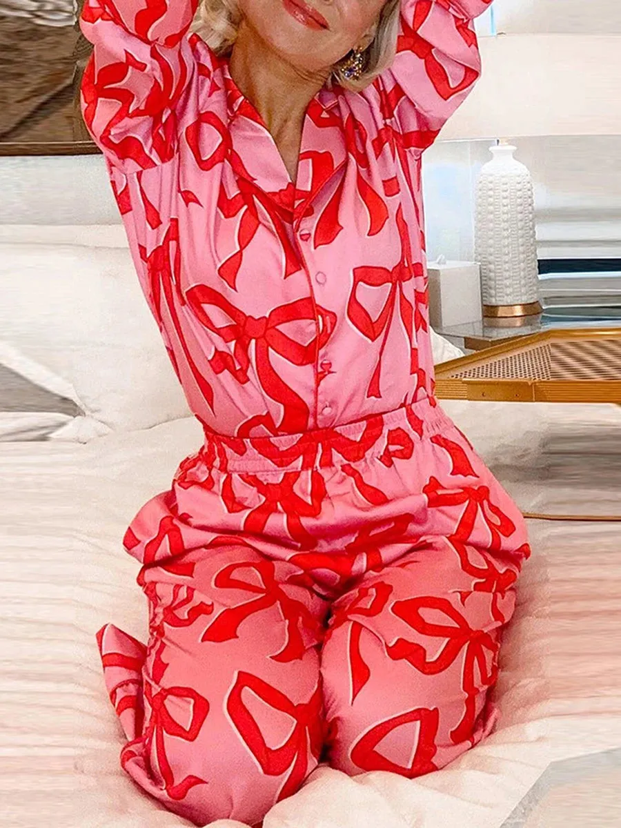 Christmas Bow Pajama Set Xmas Shirt & Pants