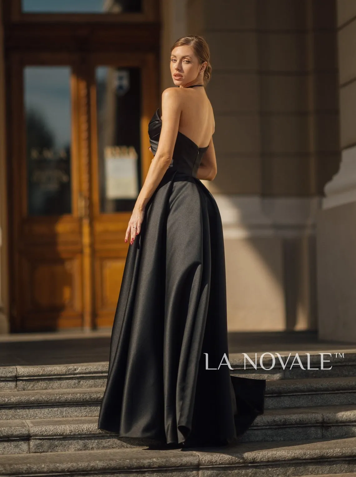 Clean lines satin bridal gown in black