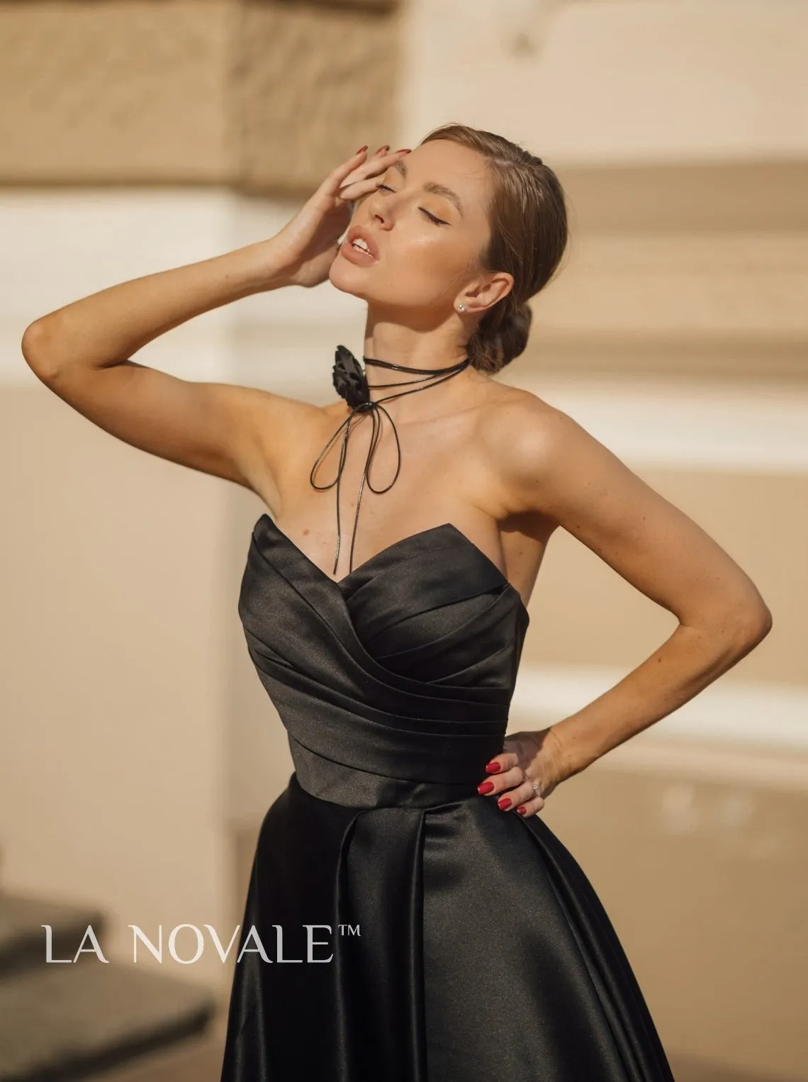 Clean lines satin bridal gown in black