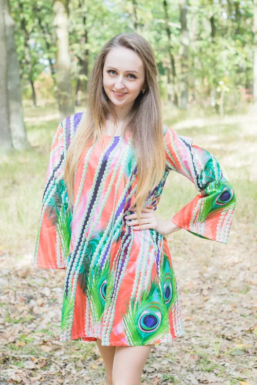 Coral Bella Tunic Style Caftan in Peacock Plumage Pattern