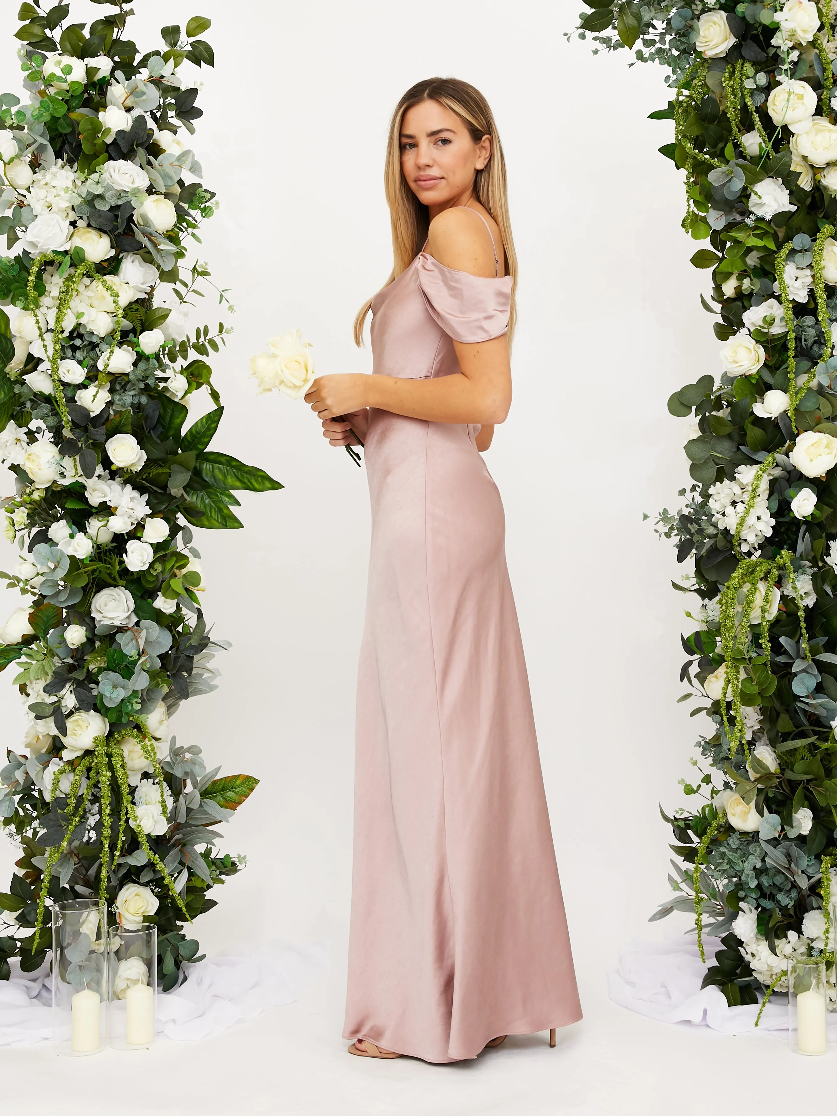 Cowl Neck Maxi Satin Dress / Blush