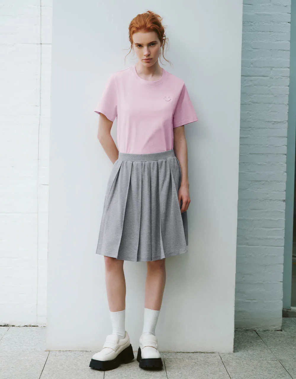 Elastic Waist Midi A-Line Knitted Skirt