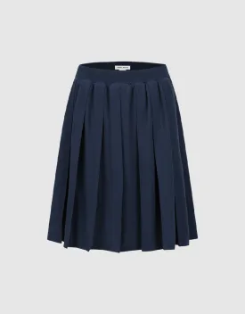 Elastic Waist Midi A-Line Knitted Skirt