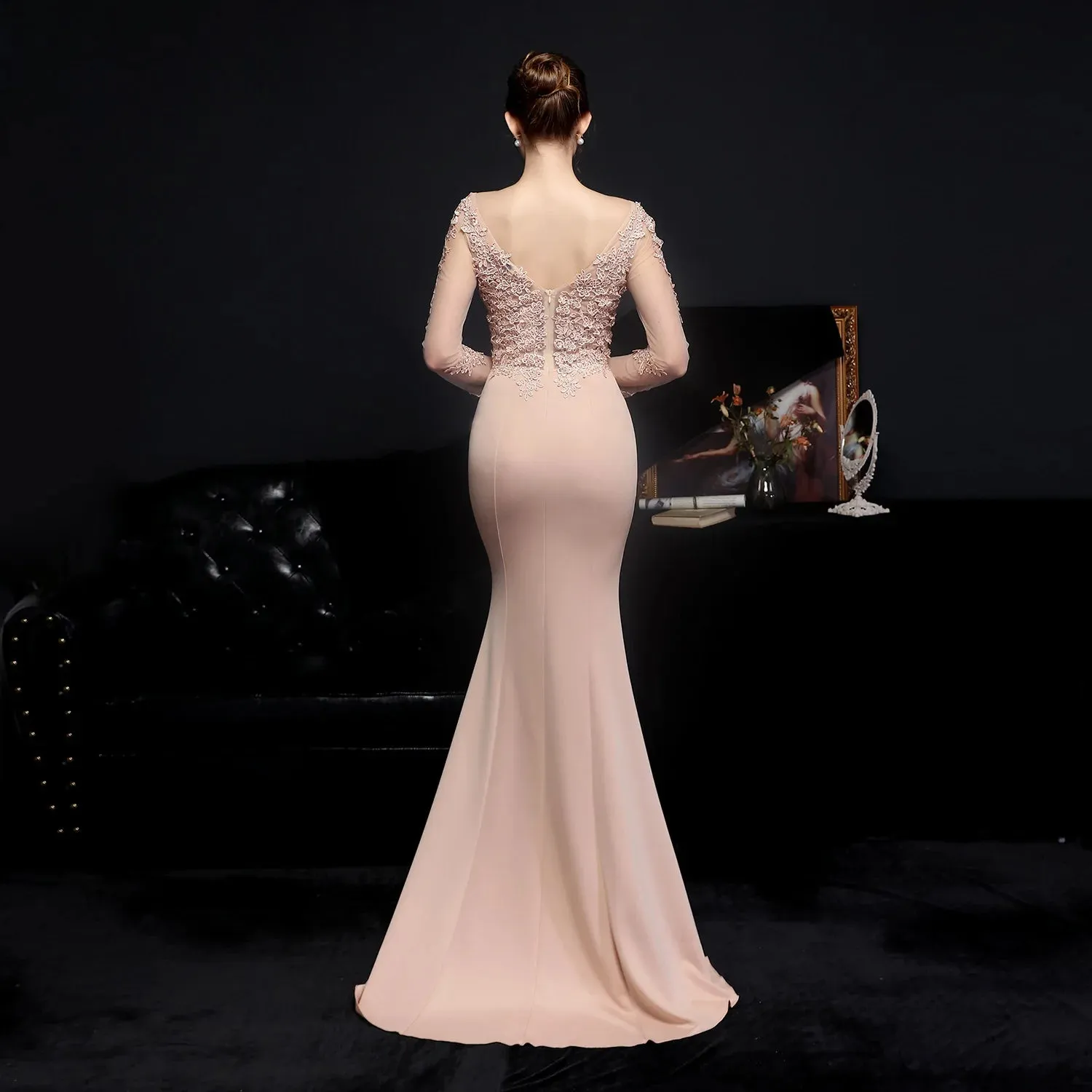 Elegant Long Sleeve Satin Dress Mermaid Gown for Winter Weddings