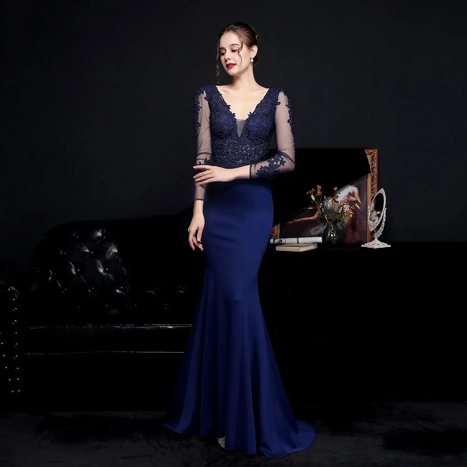 Elegant Long Sleeve Satin Dress Mermaid Gown for Winter Weddings