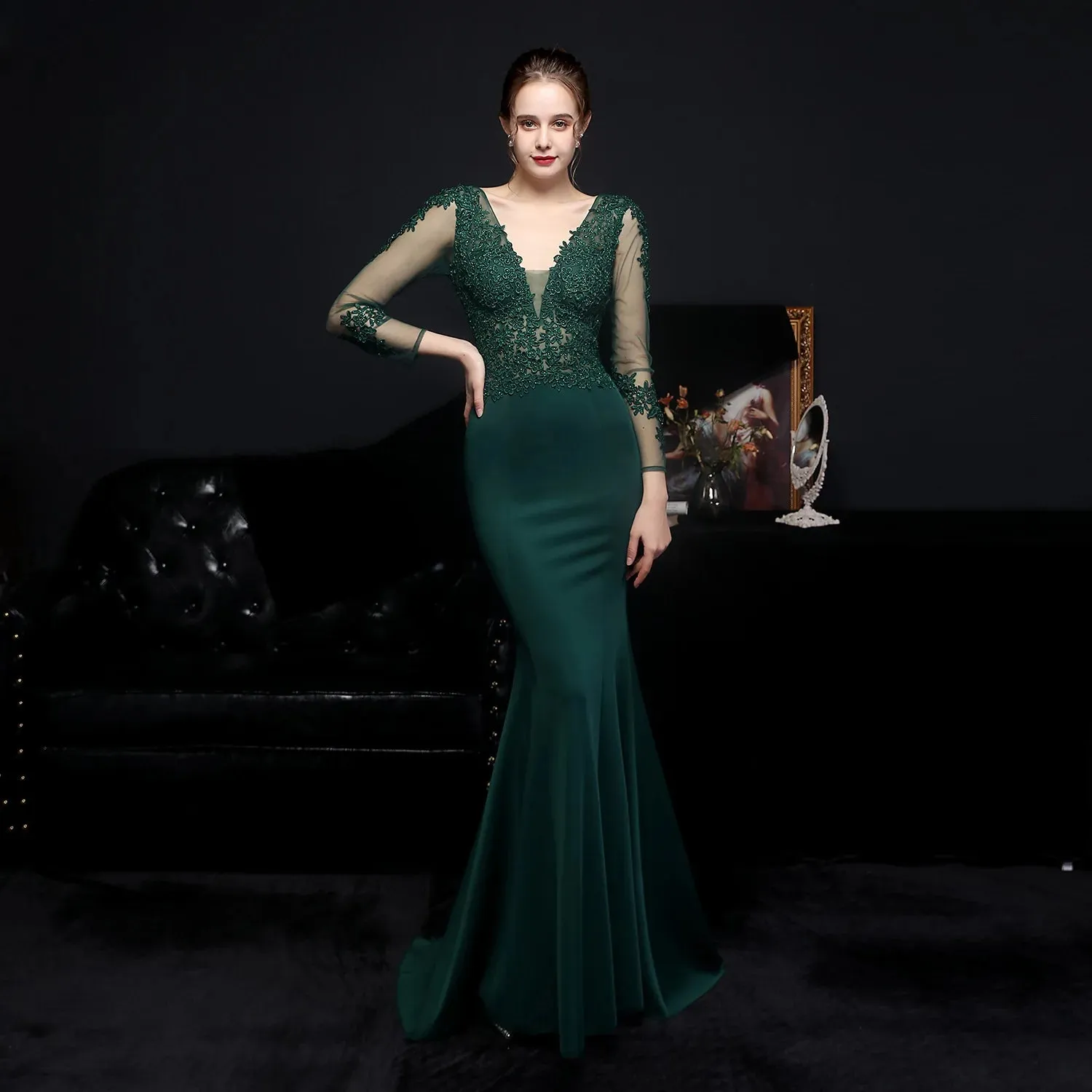 Elegant Long Sleeve Satin Dress Mermaid Gown for Winter Weddings