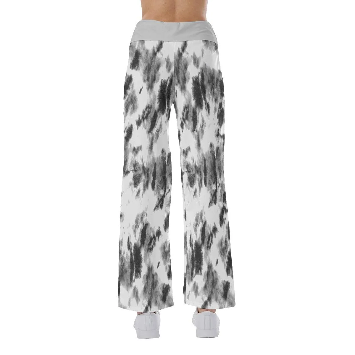 Face Smile Tiedye Gray White High-waisted Wide Leg Pants