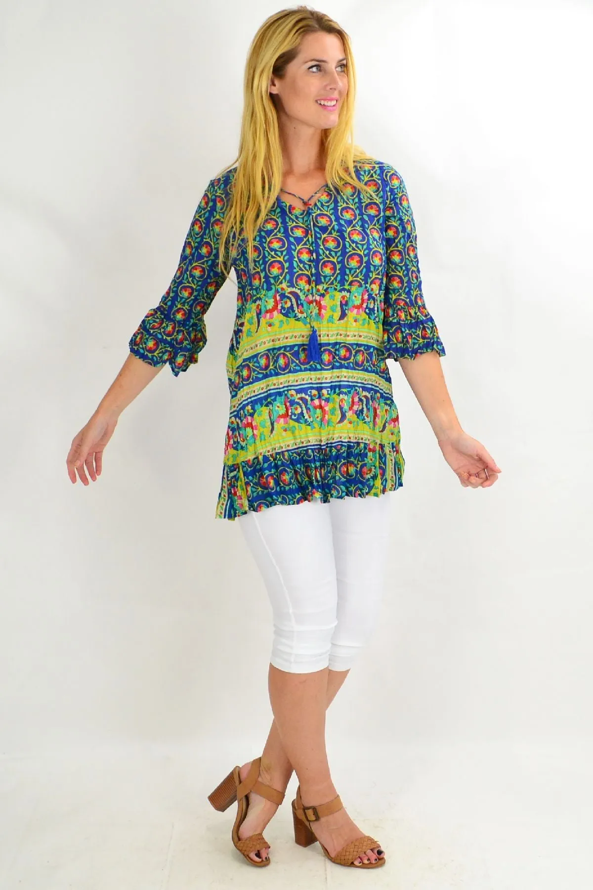 Floral Lantern Ruffle Sleeve Tunic Top