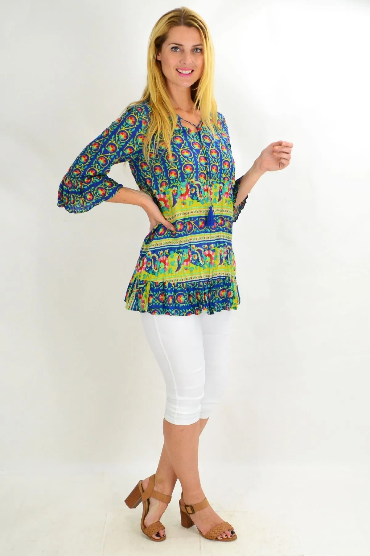 Floral Lantern Ruffle Sleeve Tunic Top