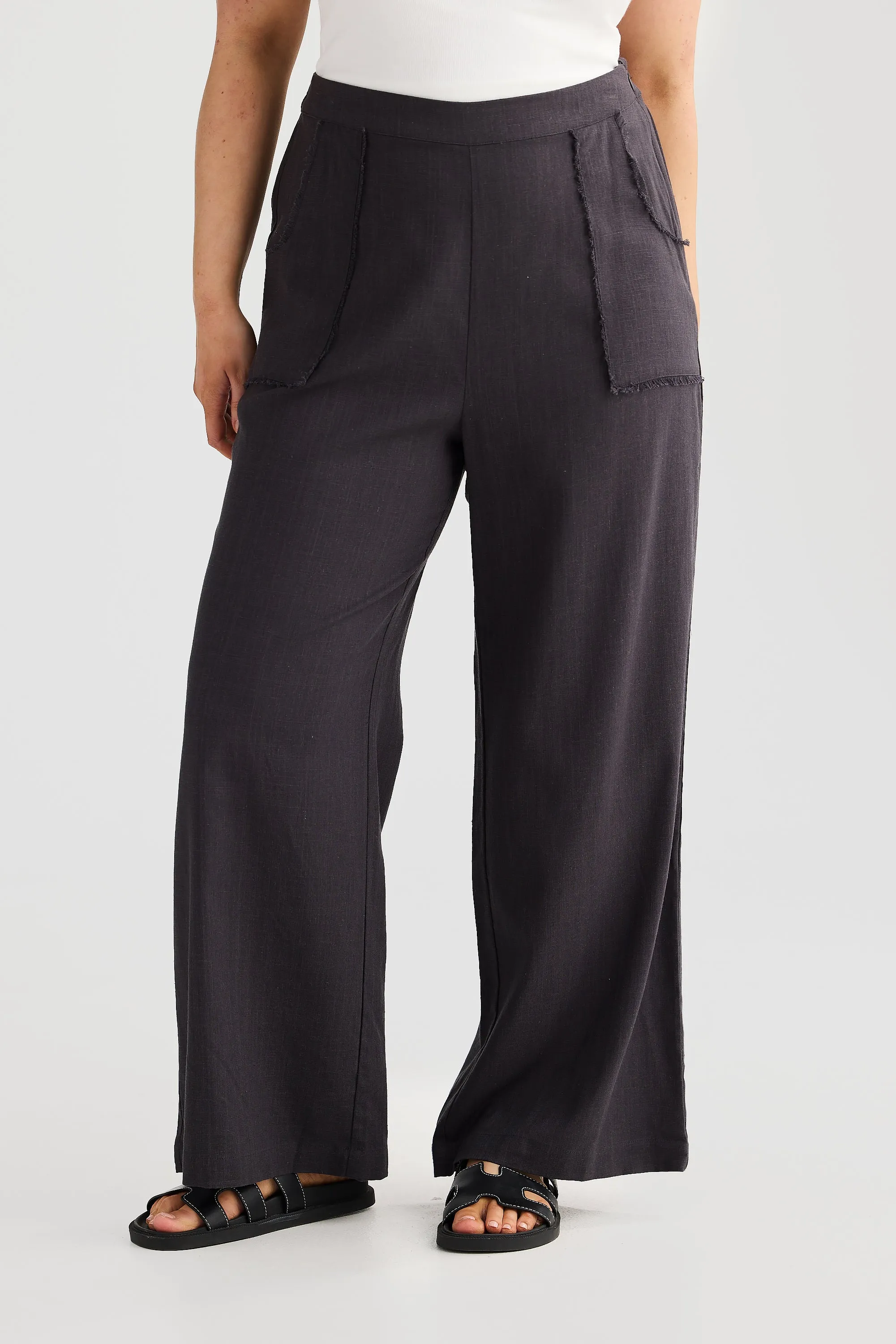 Fray Wide Leg Pants - Charcoal