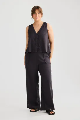 Fray Wide Leg Pants - Charcoal