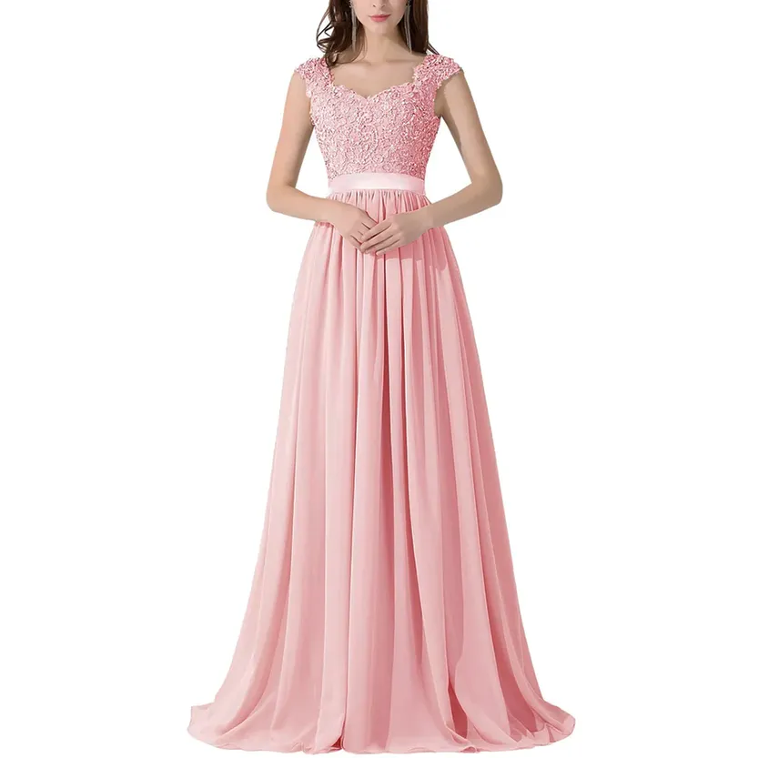 Funki Buys | Dresses | Women's Long Chiffon Satin Lace Dress