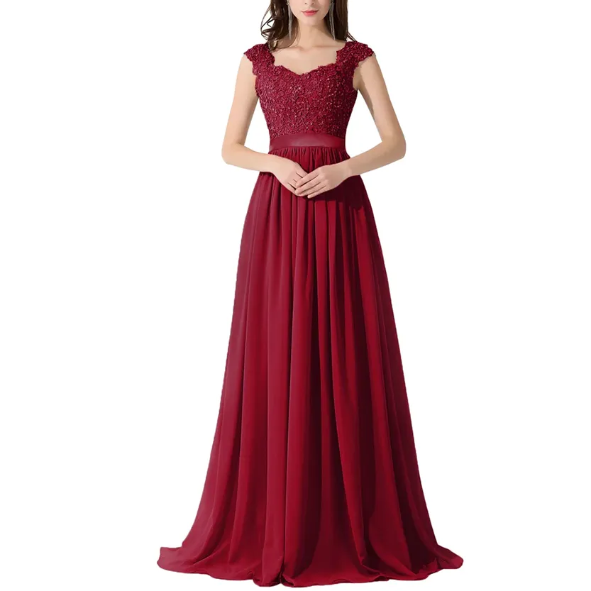 Funki Buys | Dresses | Women's Long Chiffon Satin Lace Dress