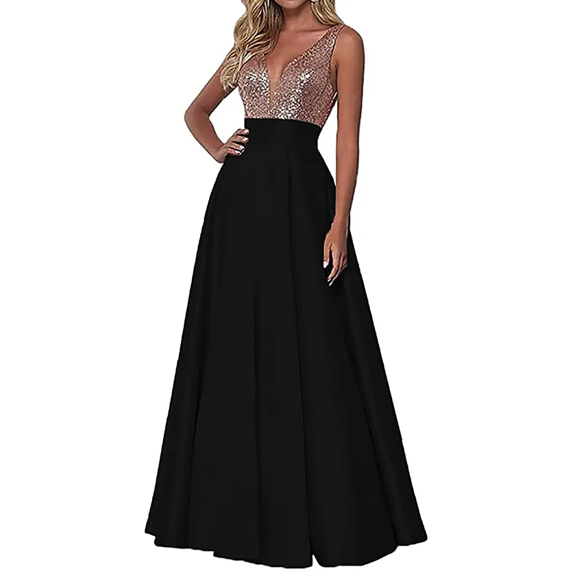 Funki Buys | Dresses | Women's Sequin Satin Evening Dress