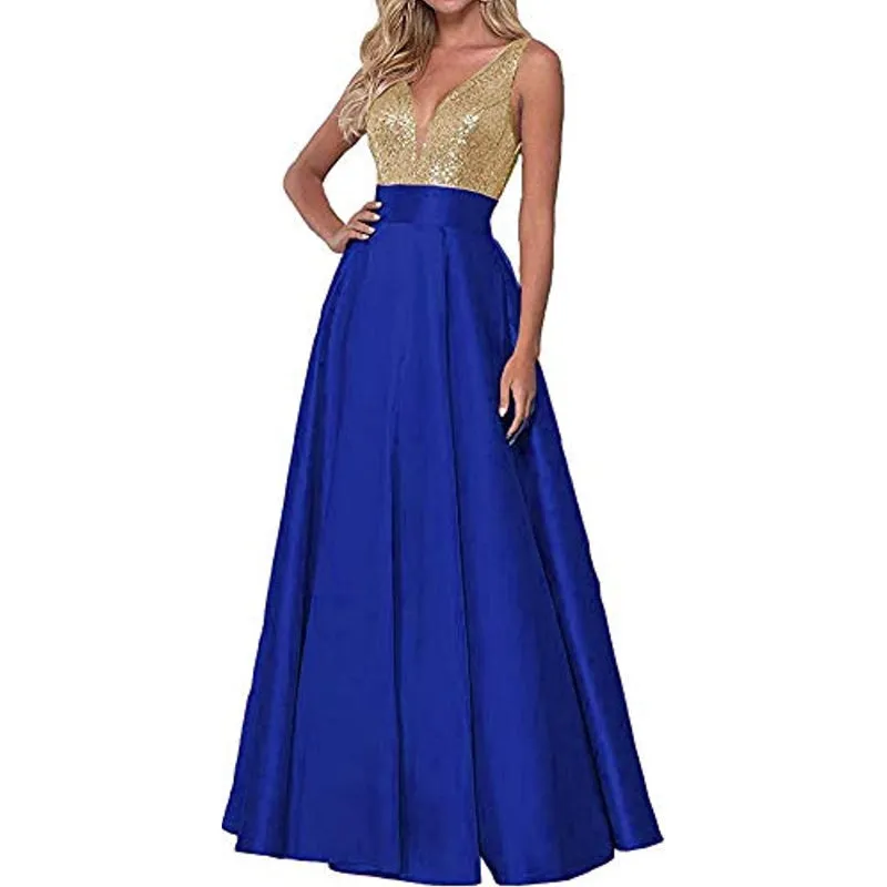 Funki Buys | Dresses | Women's Sequin Satin Evening Dress