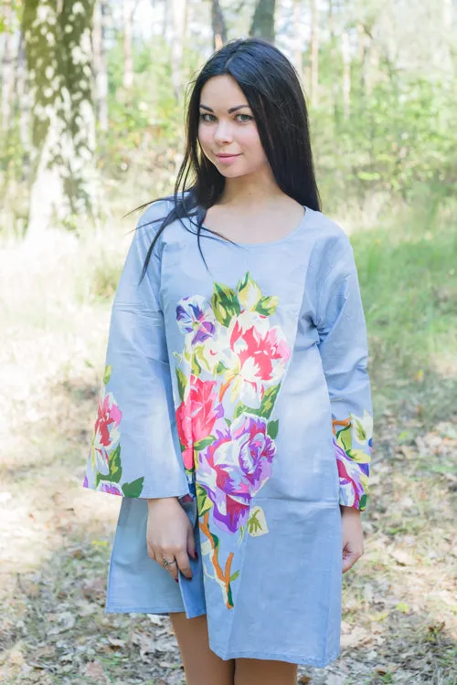 Gray Bella Tunic Style Caftan in One Long Flower Pattern