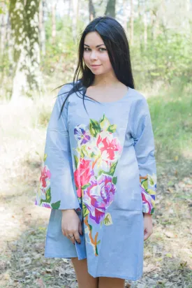 Gray Bella Tunic Style Caftan in One Long Flower Pattern