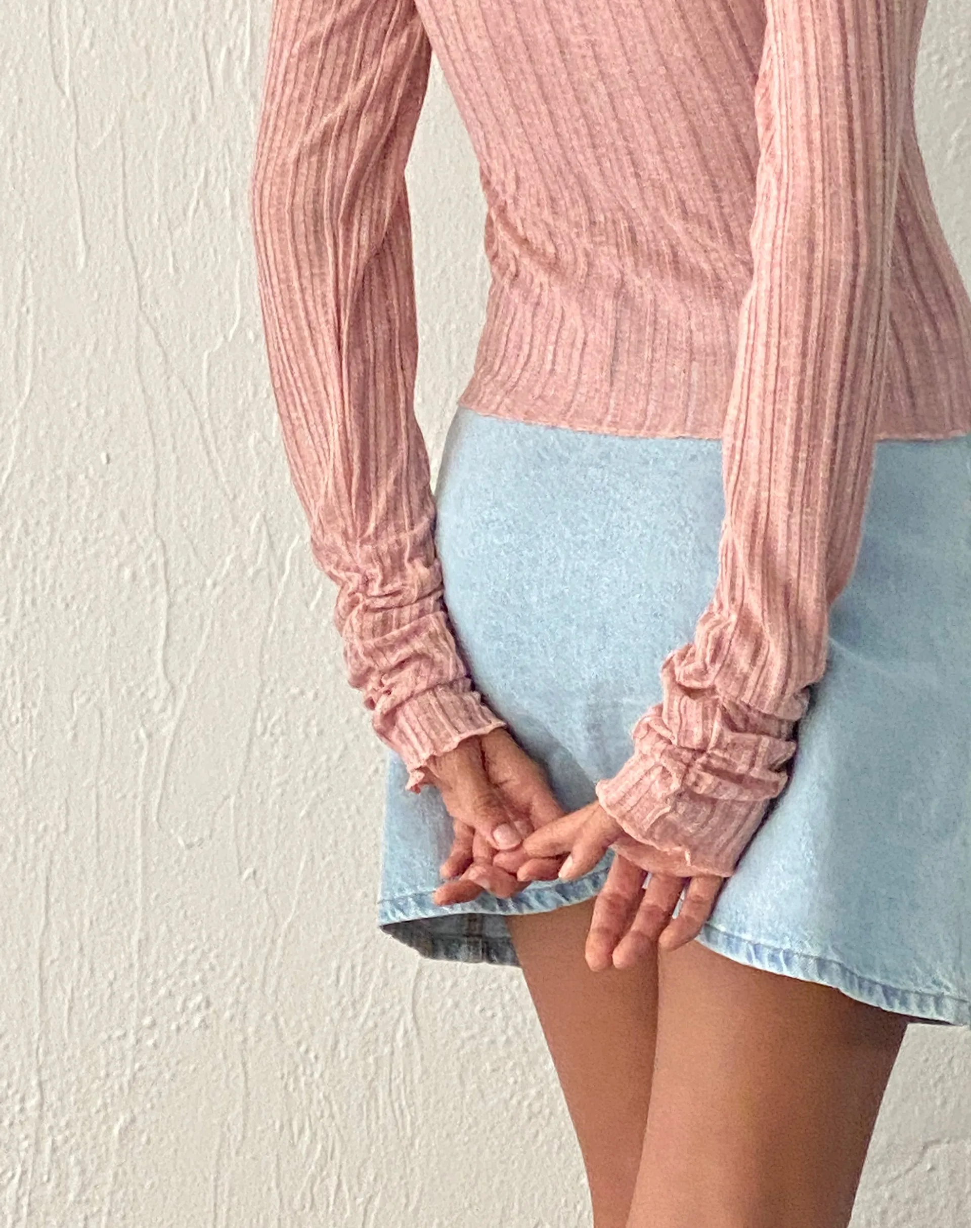 Halsey Knitted Extra Long Sleeve Top in Pink