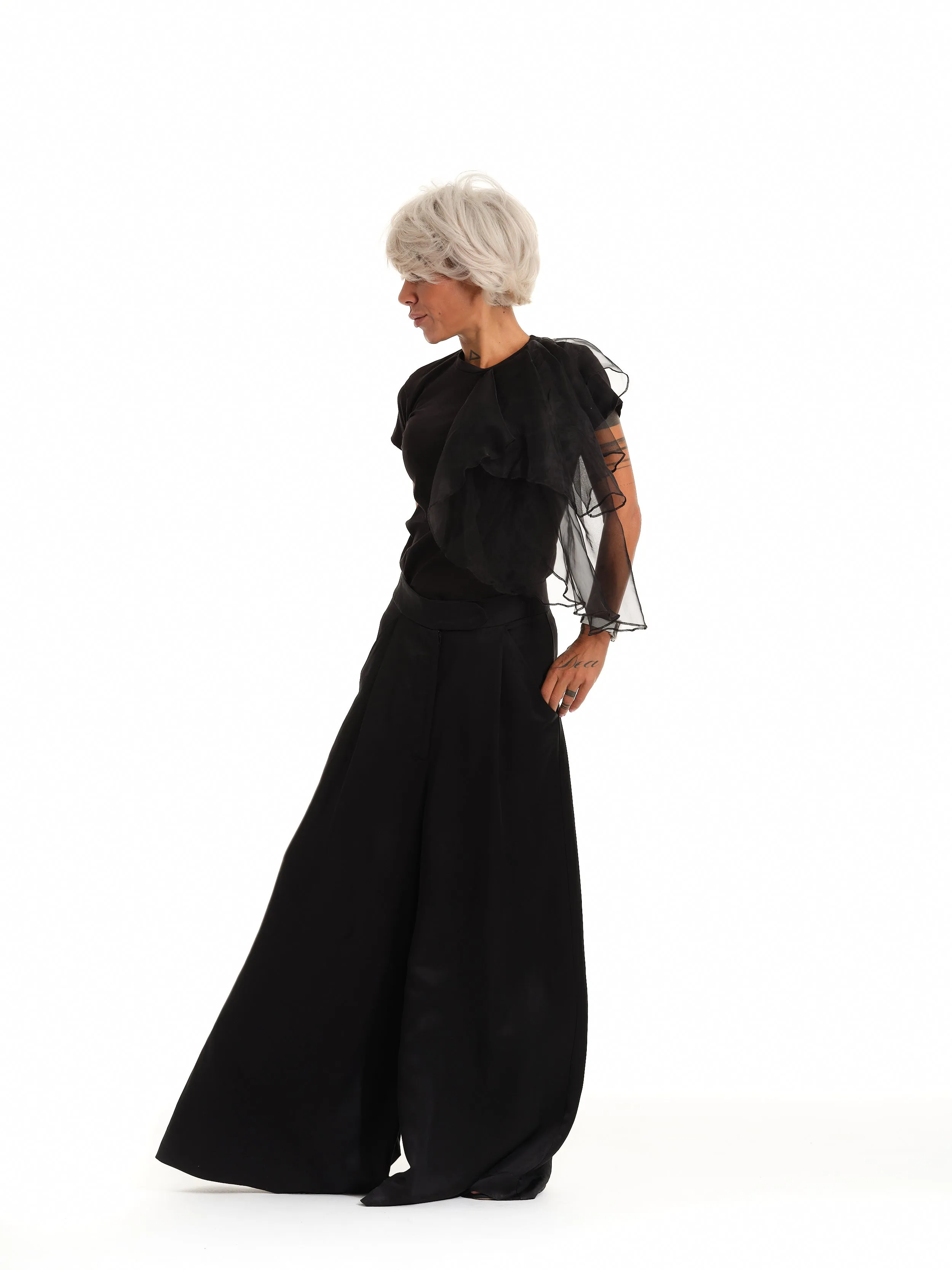 High-Waisted Black Palazzo Pants