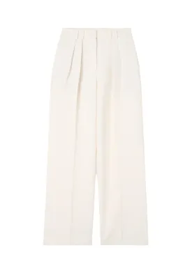 High-waisted Pleated Wide Leg Trousers in Off White