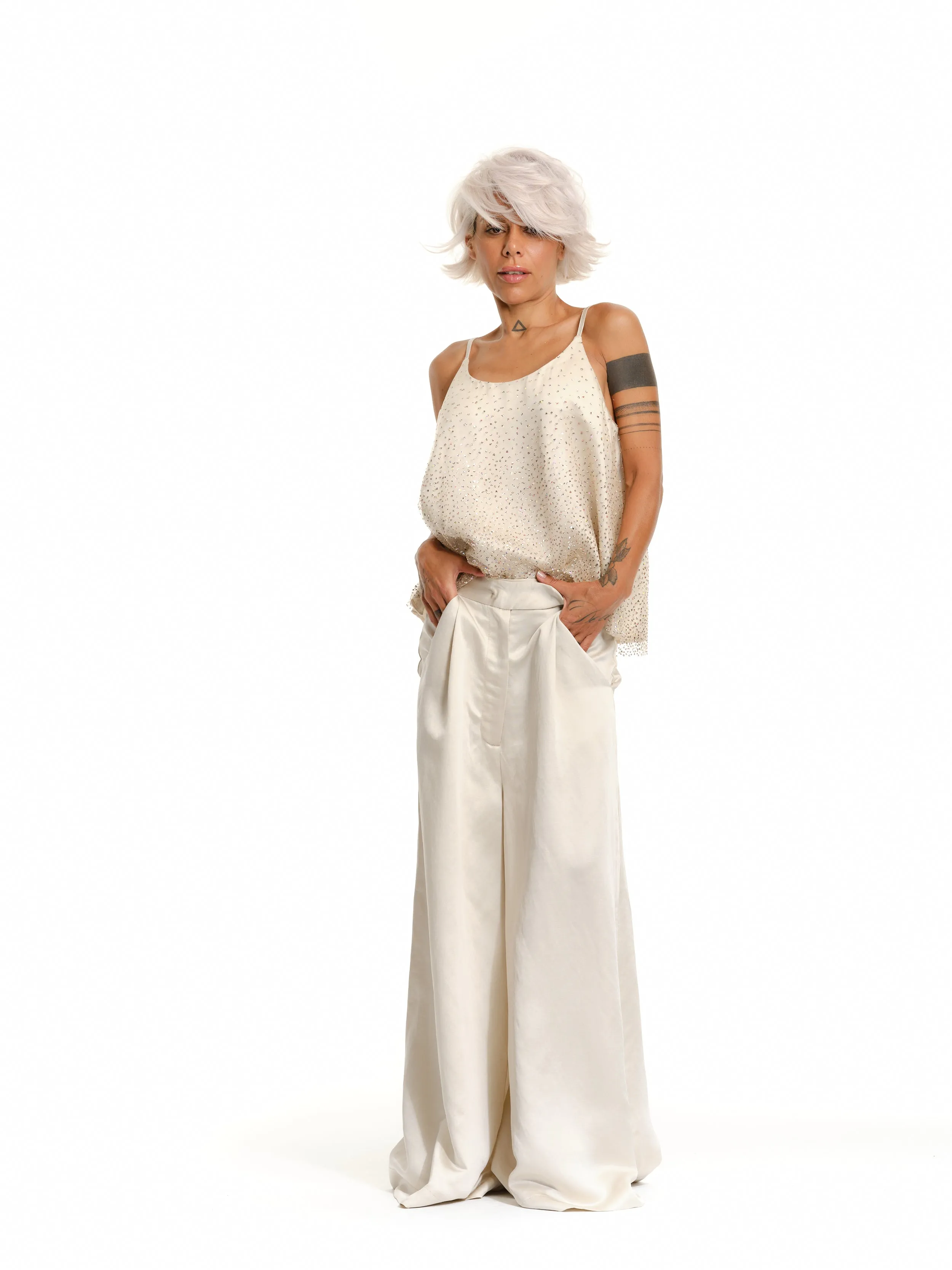 High-Waisted Satin Palazzo Pants