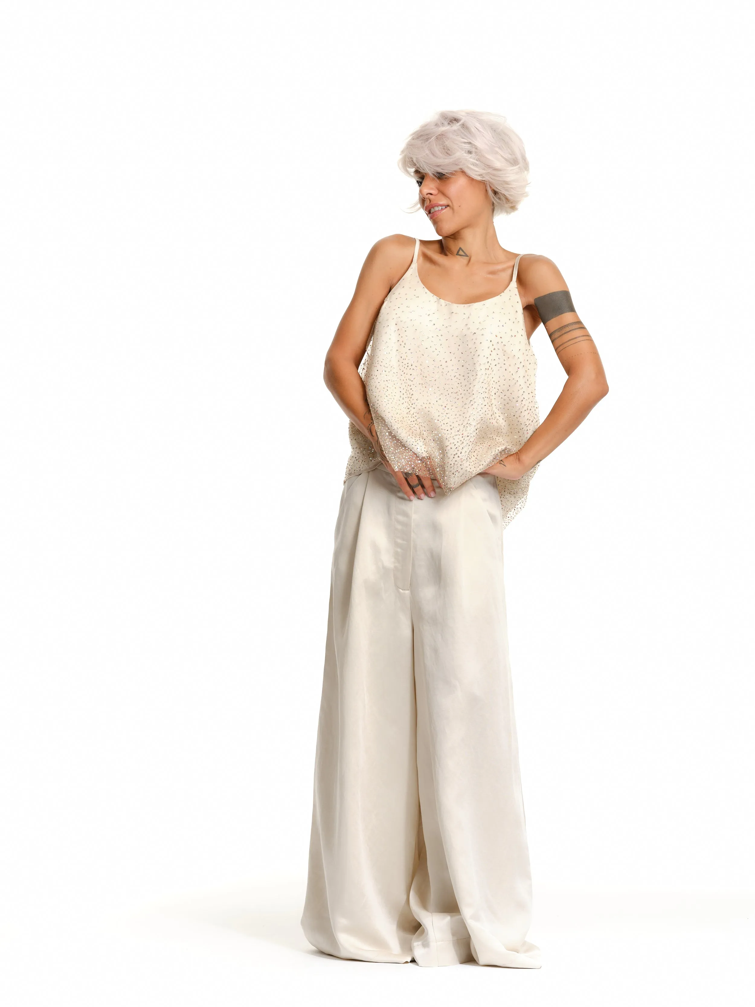 High-Waisted Satin Palazzo Pants