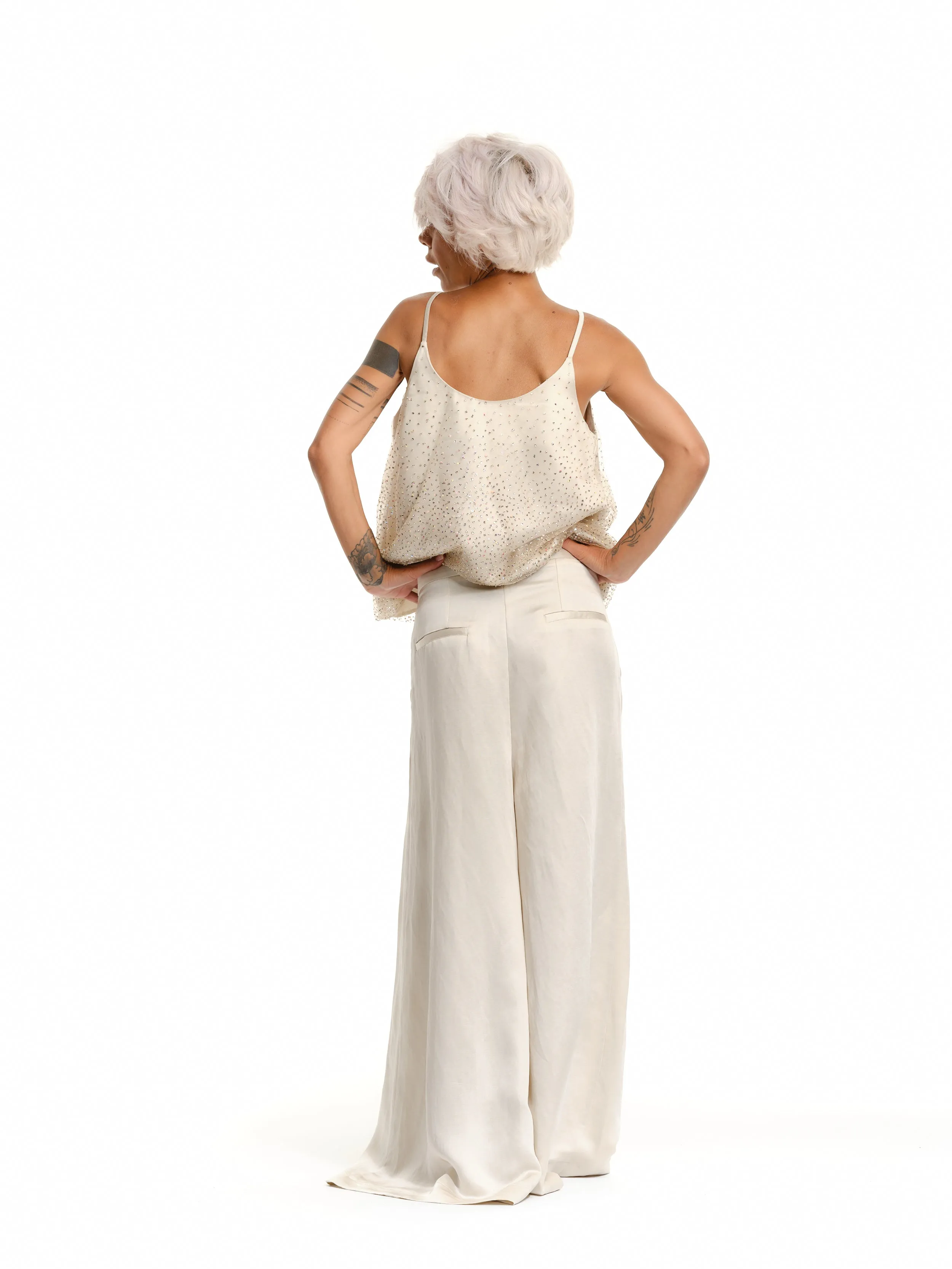 High-Waisted Satin Palazzo Pants