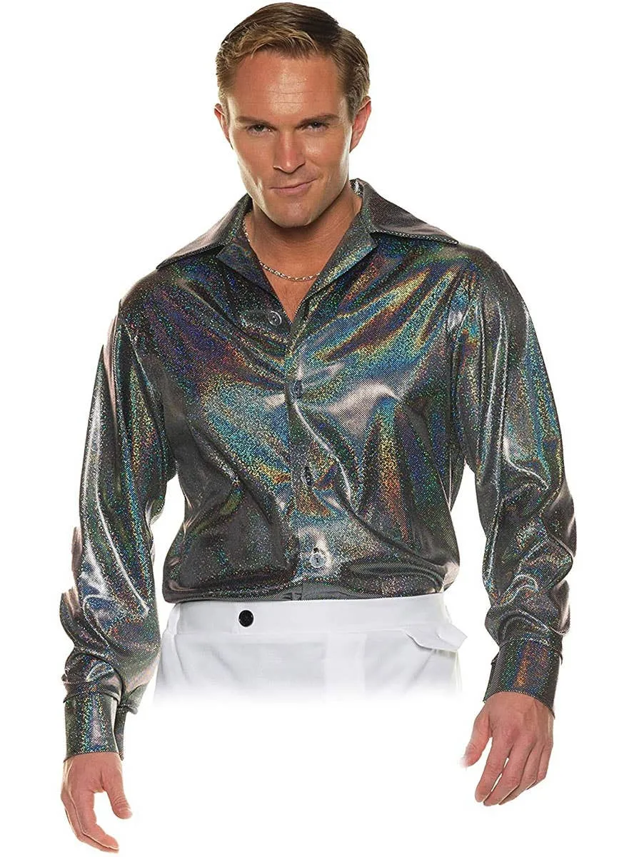 Holographic Plus Size Mens 1970s Disco Costume Shirt