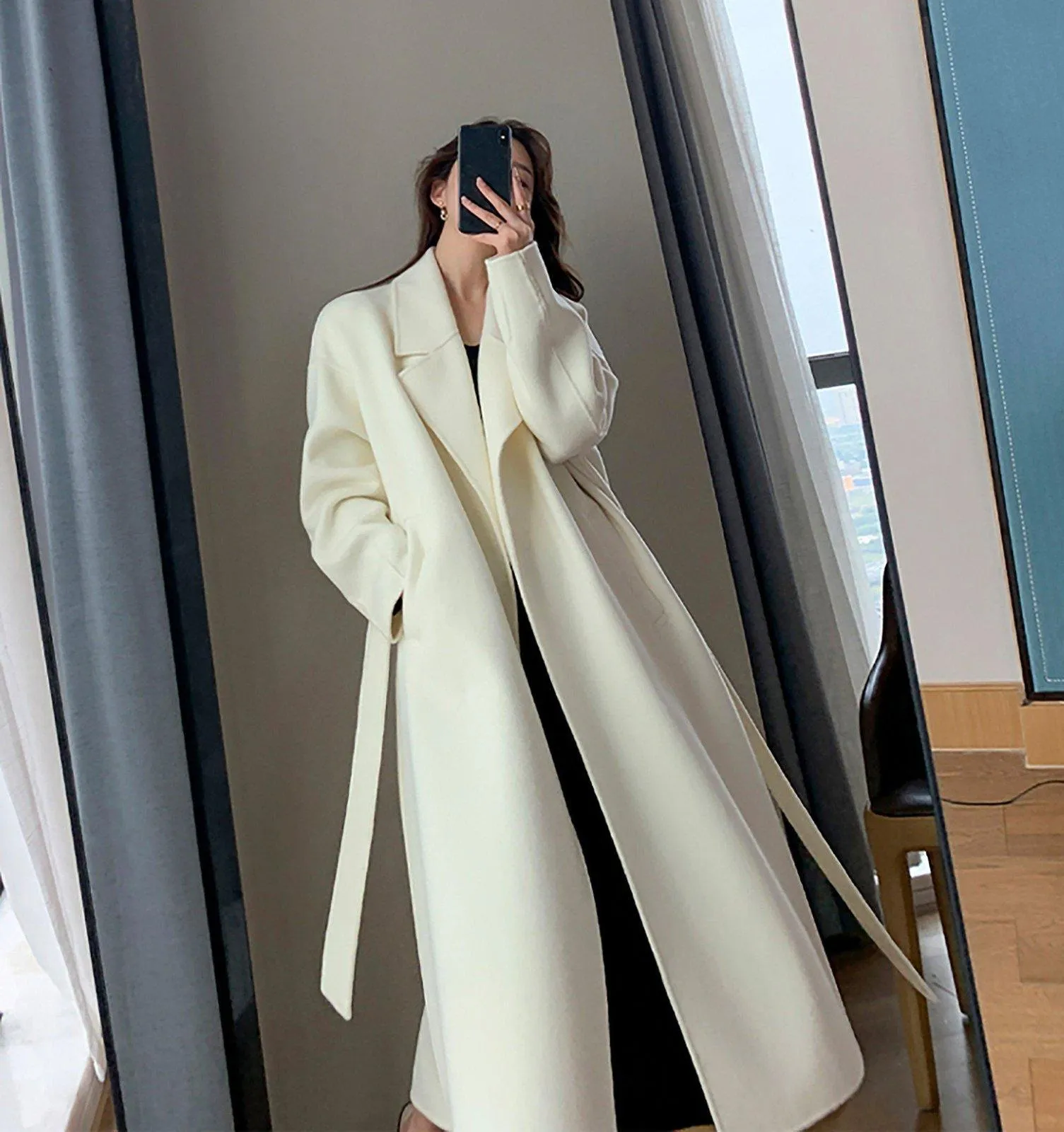 Jane Belted Double Face Wool Long Coat