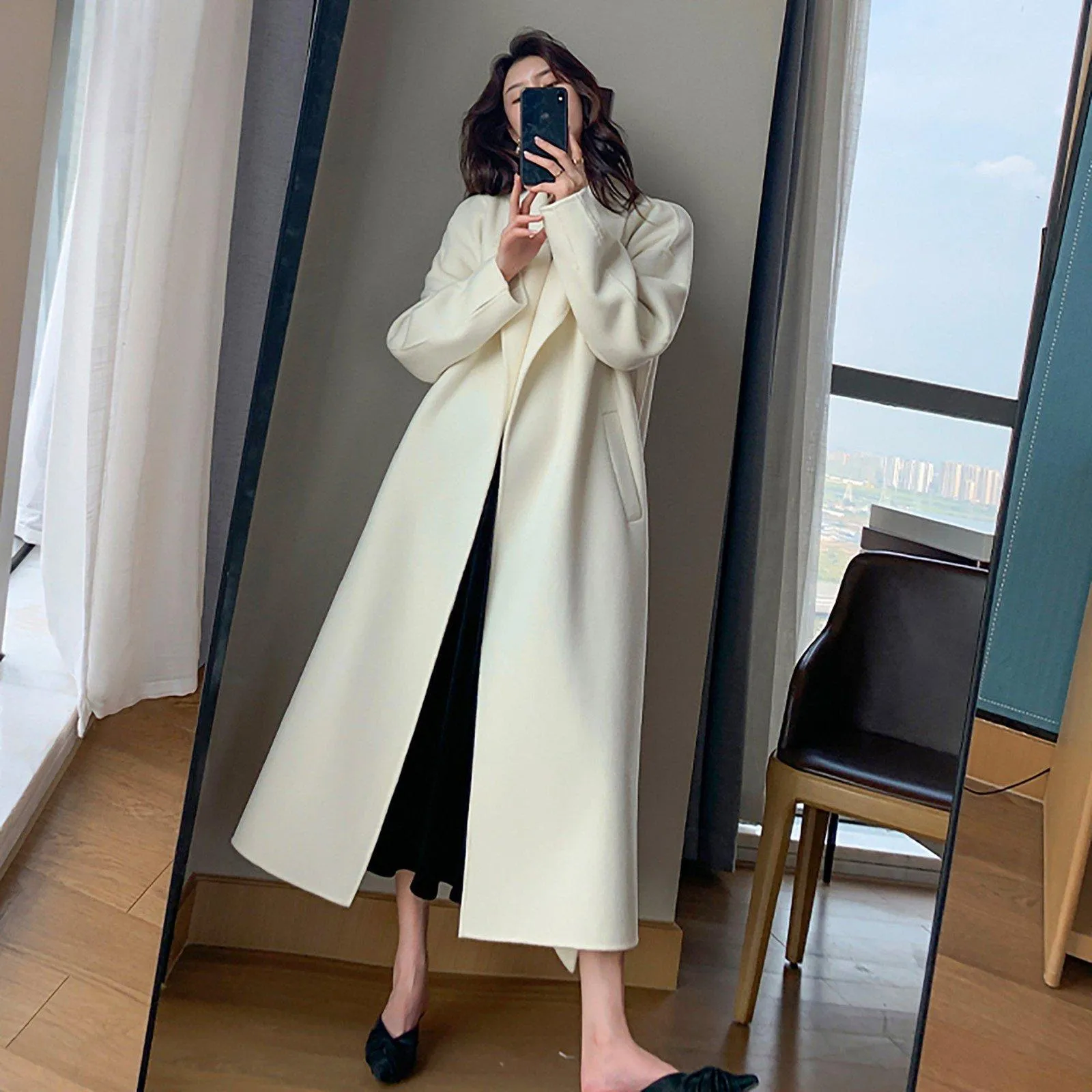 Jane Belted Double Face Wool Long Coat