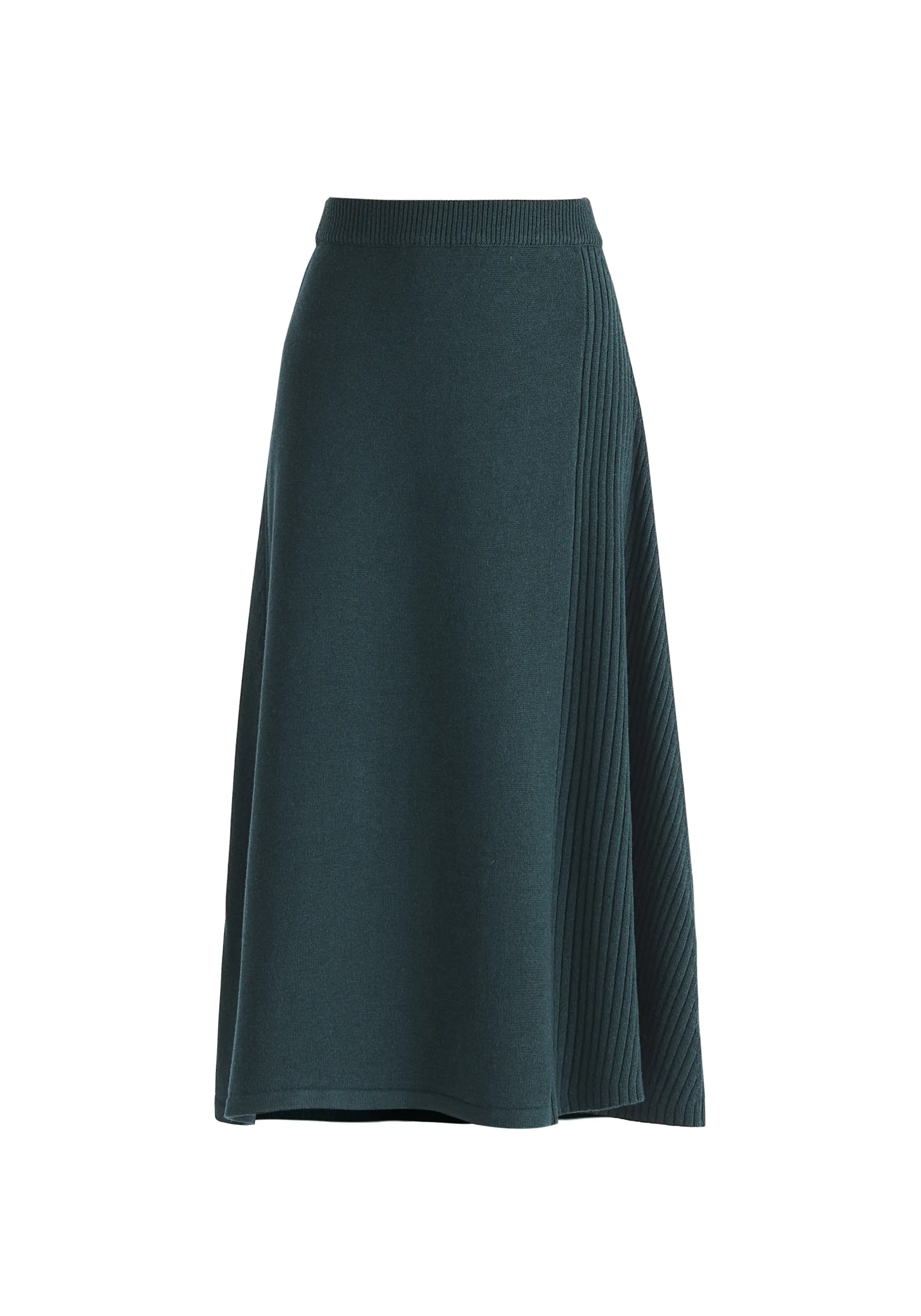 Knitted A-Line Midi Skirt with Ribbed Details