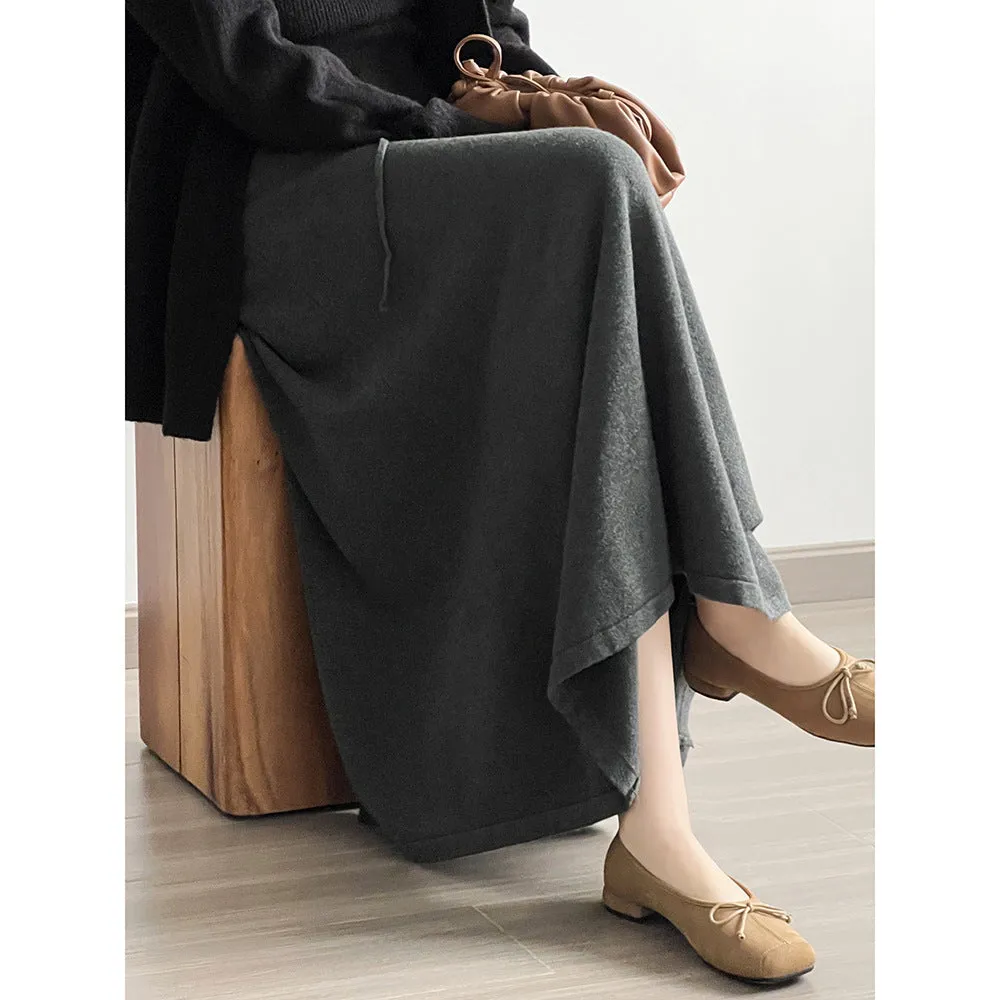 Korean All Match Knitted Skirt Autumn High Waist Drawstring Drape A line Skirt